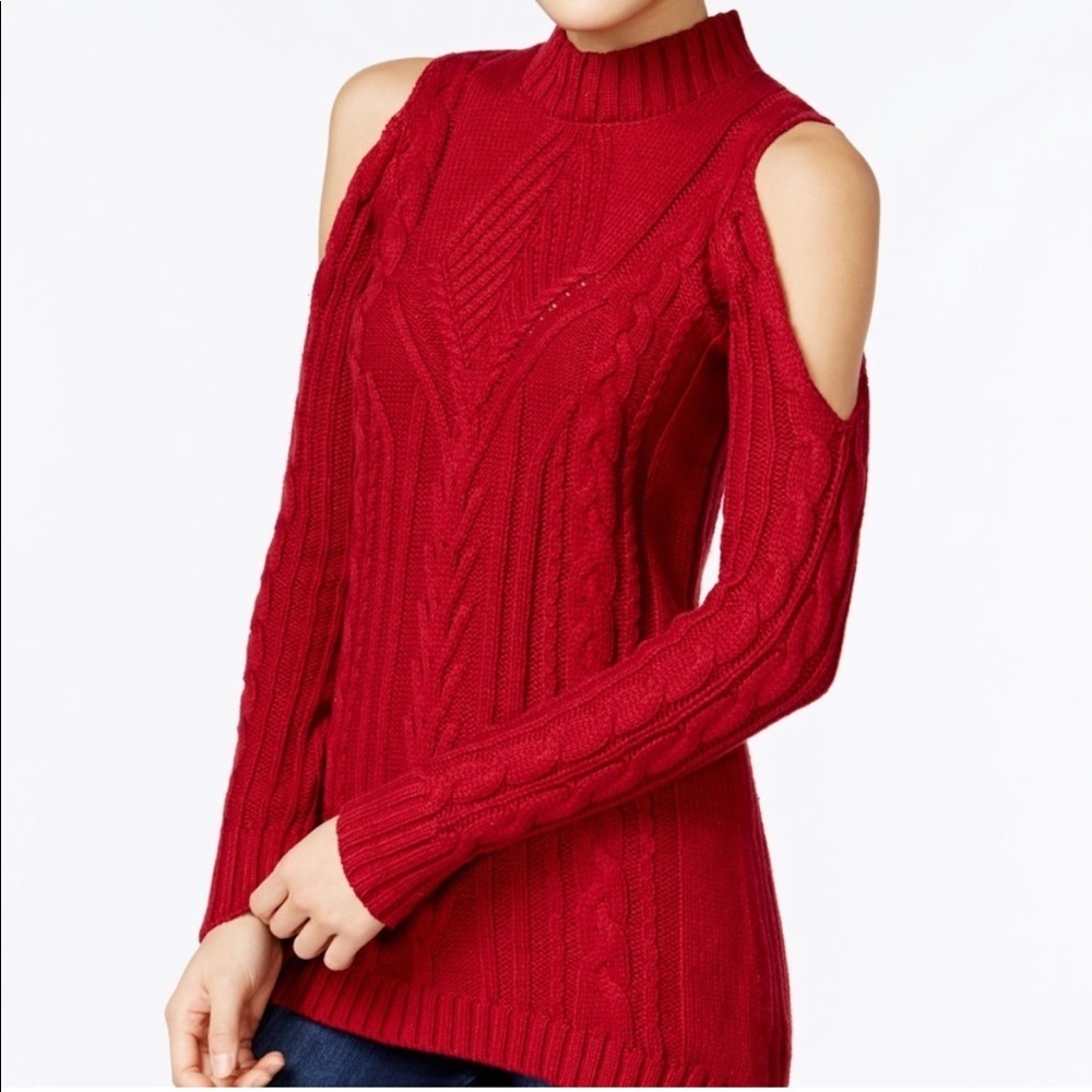 Riva Cold Shoulder Cable Knit Sweater